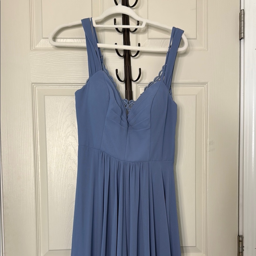 Fashion Nova Blue Pleated Long dress Sweetheart Neckline